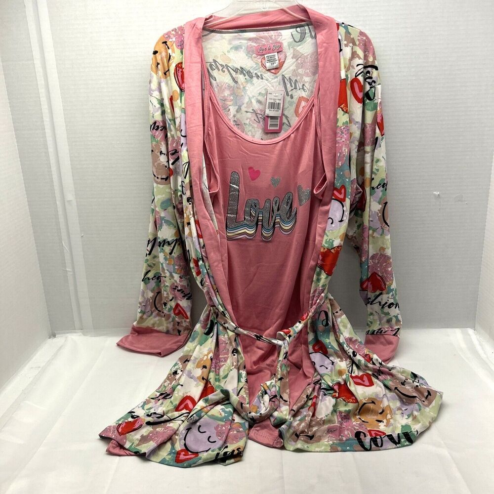 Love To Sleep Nightgown and Robe 2 Piece Womens  Pink/Multi Color Size 2X New